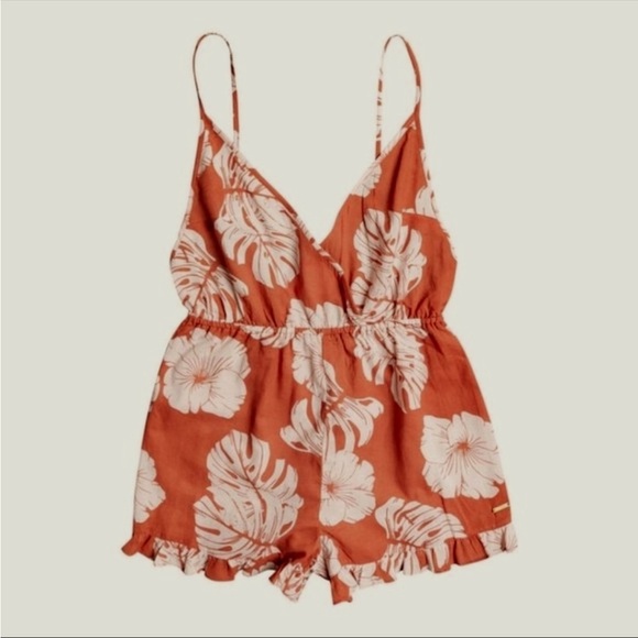 NWOT Roxy Rust Orange Tropical Floral Print Romper Size XS - Picture 4 of 9